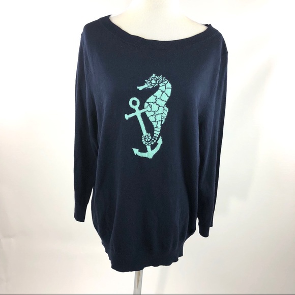 Talbots Sweaters - Talbots sweater seahorse anchor navy turquoise xl
